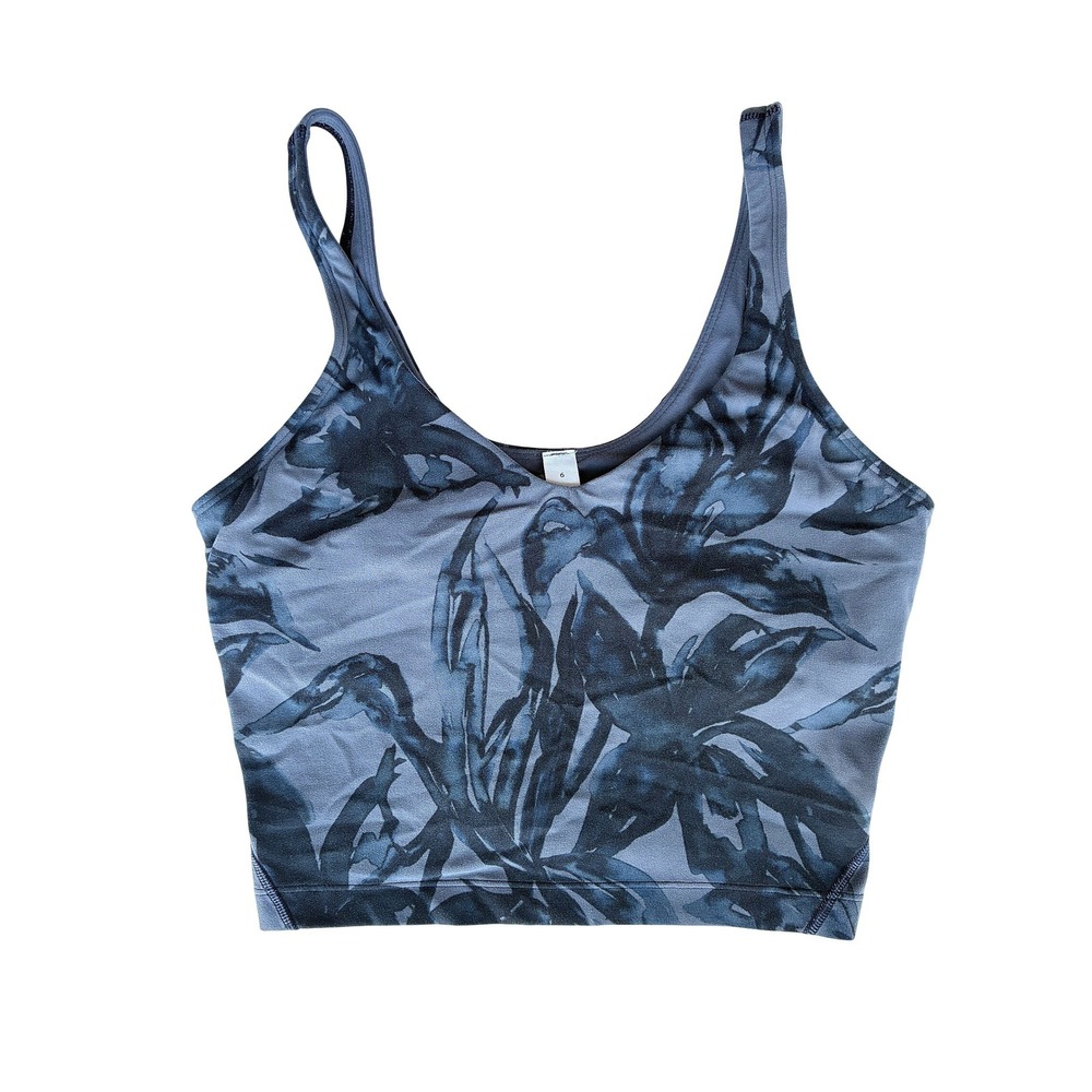 Lululemon‎ Align Tank Top Size 6 Grey Black Floral Leaf Print Yoga Activewear